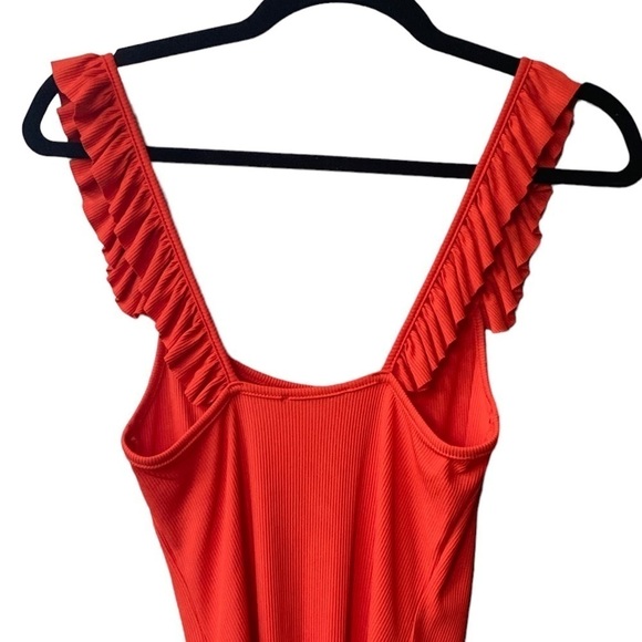 Zara Ribbed Ruffle Orange Sleeveless Bodysuit Small - Picture 7 of 9